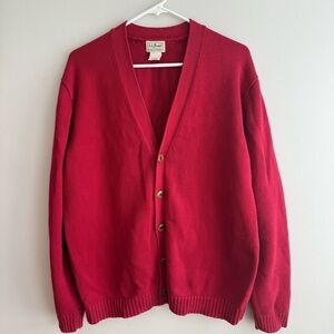 Vintage L.L. Bean 90’s Knit Cotton V-Neck Button Cardigan Red L